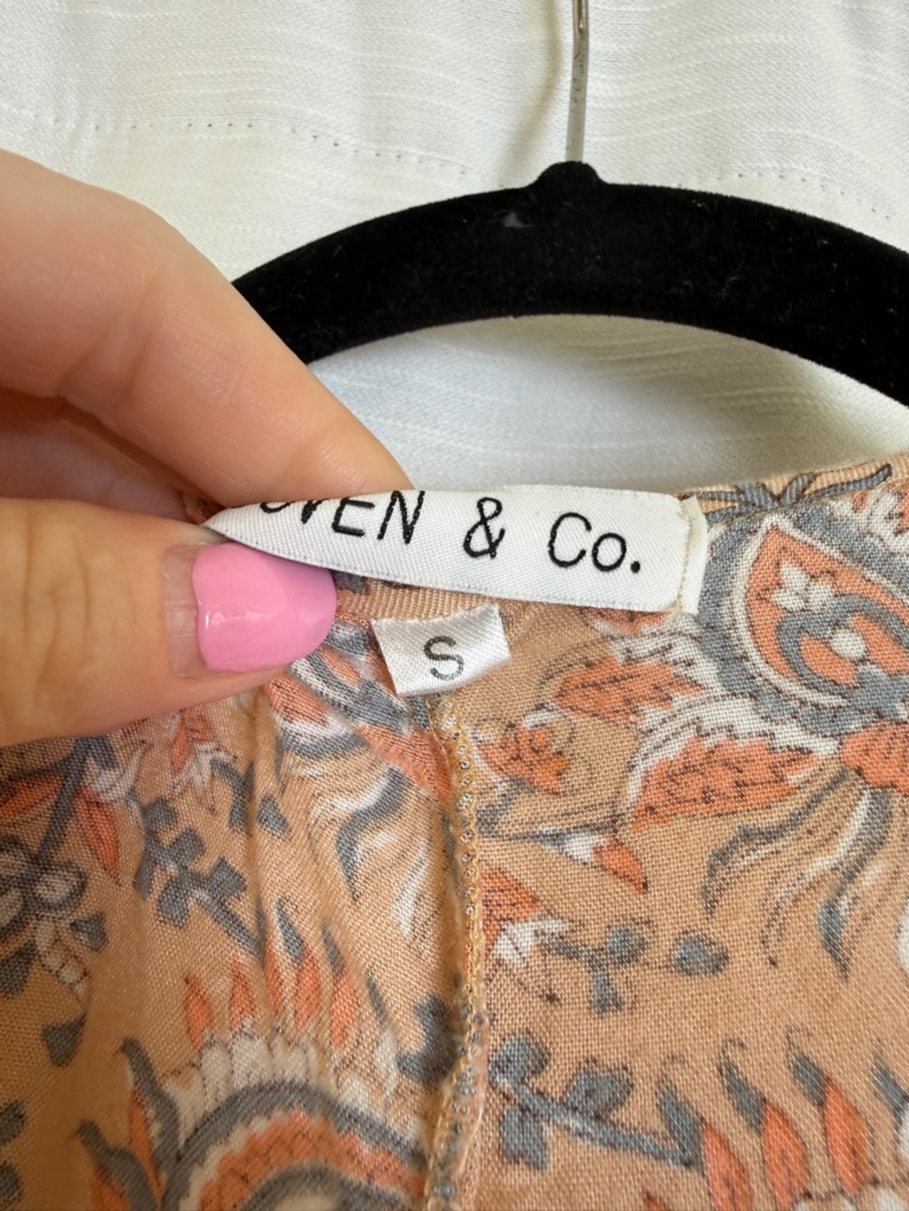 Coven & Co Boho Paisley Maxi Dress Tan Rust Flowy Ruffle Hem Cottagecore Size S - Picture 13 of 16